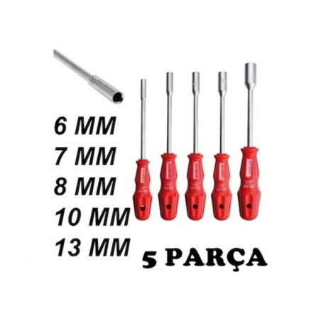 İstoç Toptan  5 Adet Lokma Anahtar Tornavida 6/7/8/10/13/mm Metal Altıgen